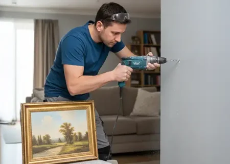 homem furando a parede com uma furadeira