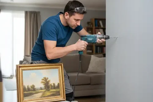 homem furando a parede com a melhor furadeira doméstica