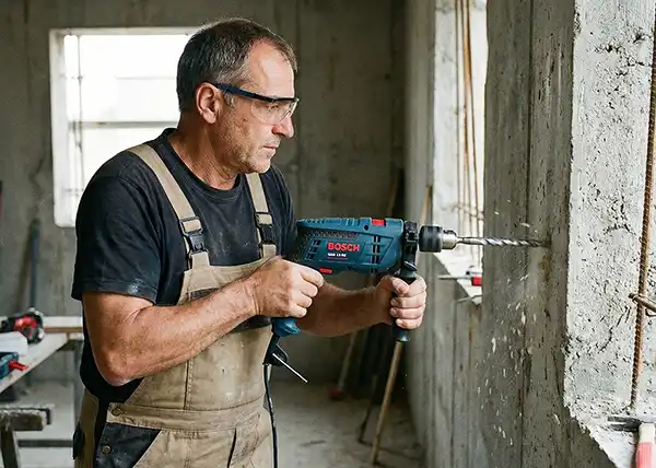 Homem montando um móvel com uma parafusadeira