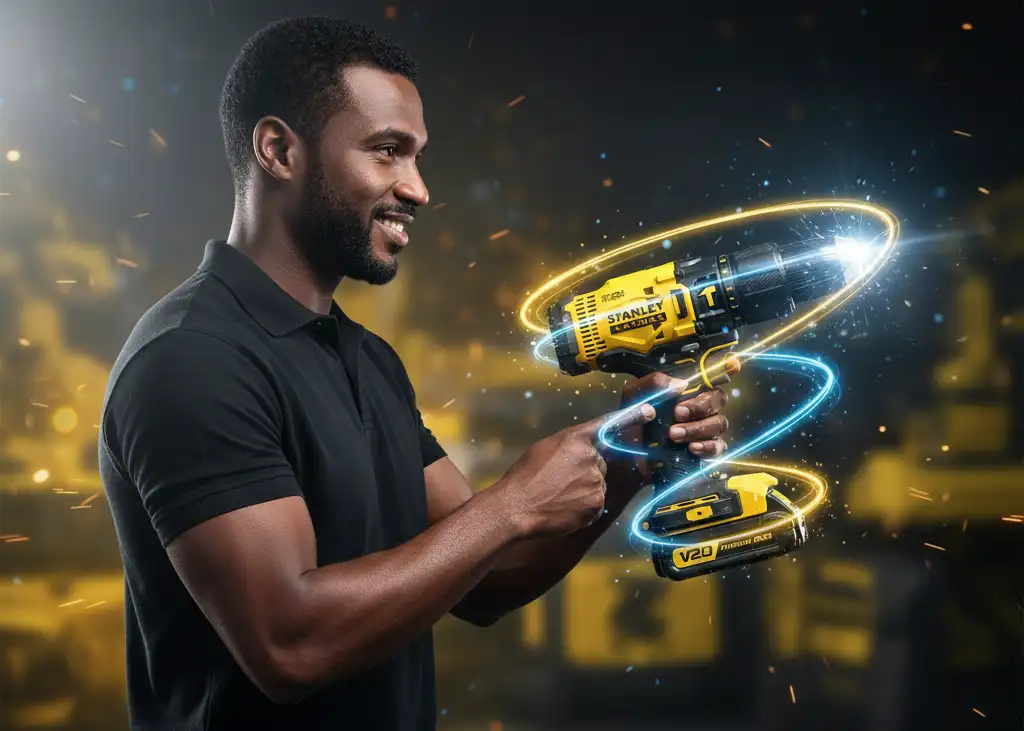 Homem montando um móvel com uma parafusadeira