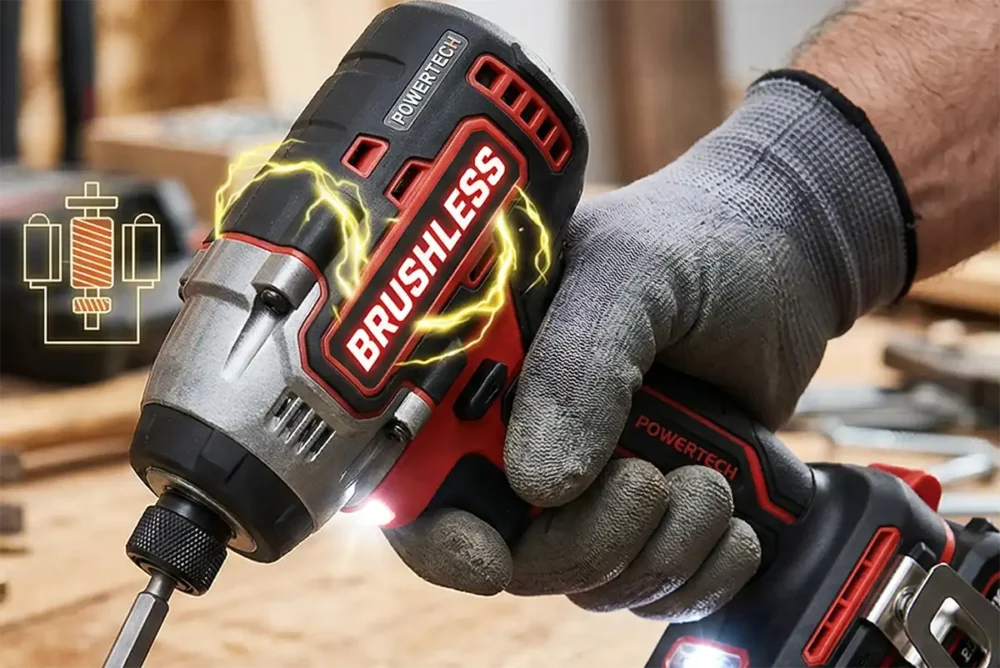Motor brushless em parafusadeira elétrica mostrando tecnologia sem escovas