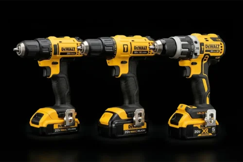 Parafusadeira DeWalt 20V comparando modelos com e sem motor brushless lado a lado