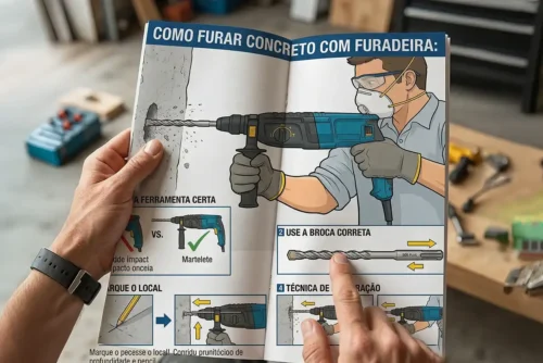 como furar concreto com furadeira passo a passo usando broca de vídea e técnica correta