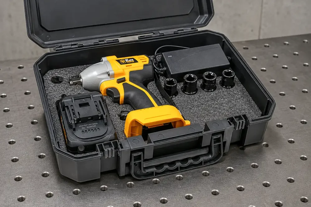 Chave de impacto The Black Tools TB-21I com soquetes e carregador na maleta