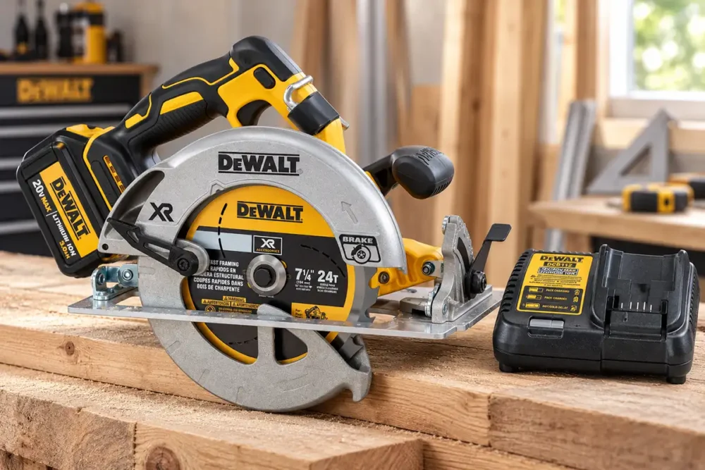 Serra circular DeWalt DCS570B 20V MAX XR brushless com bateria e carregador