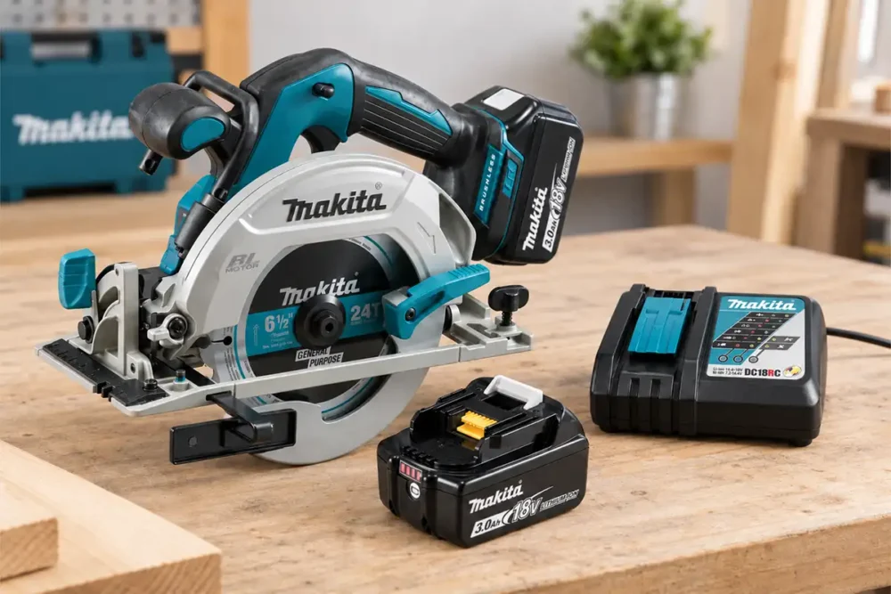 Serra circular Makita DHS680Z 18V brushless com bateria e carregador