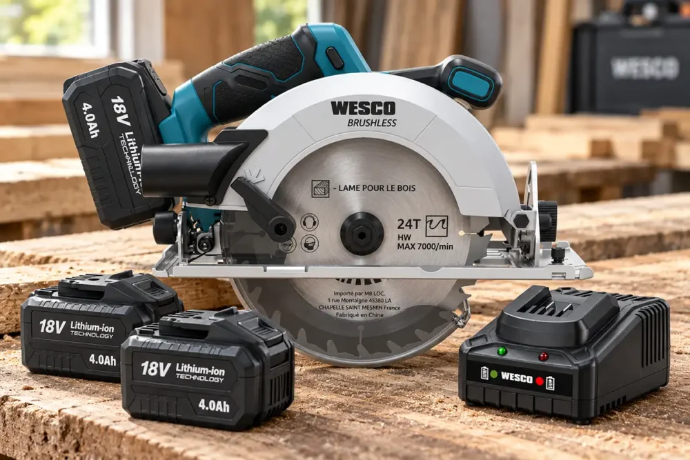 Serra circular Wesco WS2821.9 18V brushless com duas baterias e carregador