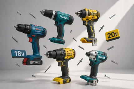Parafusadeiras profissionais 18V e 20V Bosch, Makita, DeWalt e Stanley com parafusos flutuando