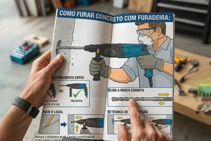 como furar concreto com furadeira passo a passo usando broca de vídea e técnica correta